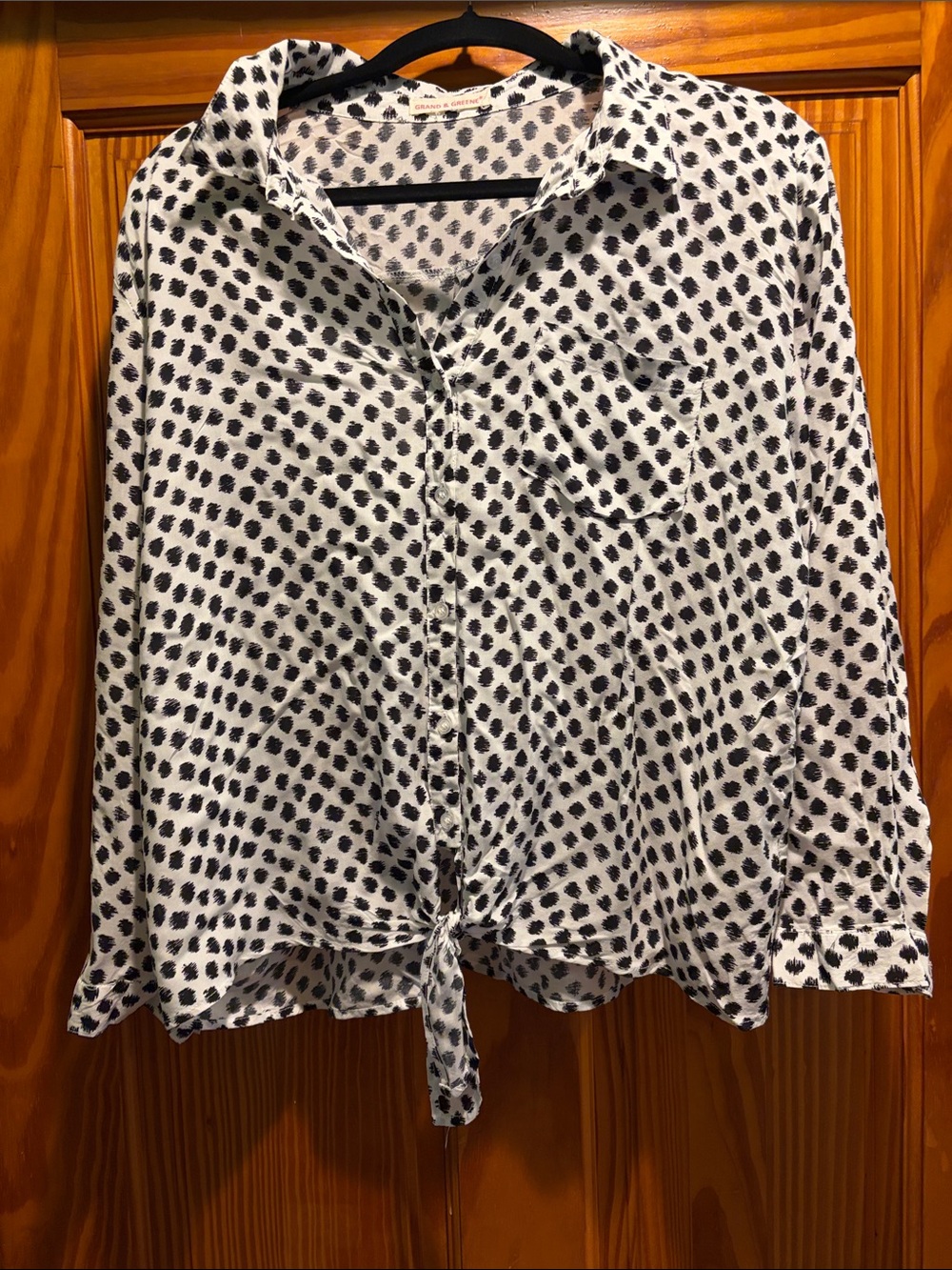 grand & greene White Button-Front Shirt with Black Dot Print